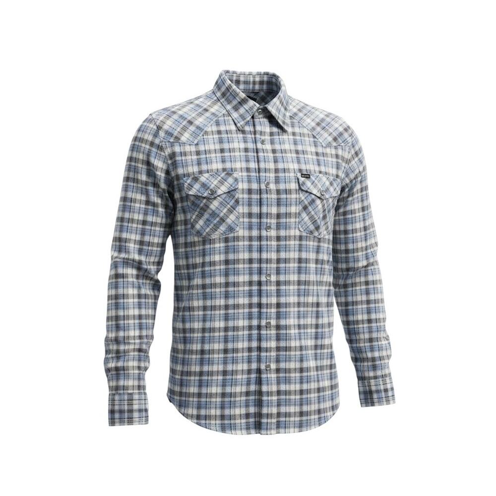 Bullhead Wild West Cowboy Pearl Snap Plaid Shirt Blue White XXL Men's